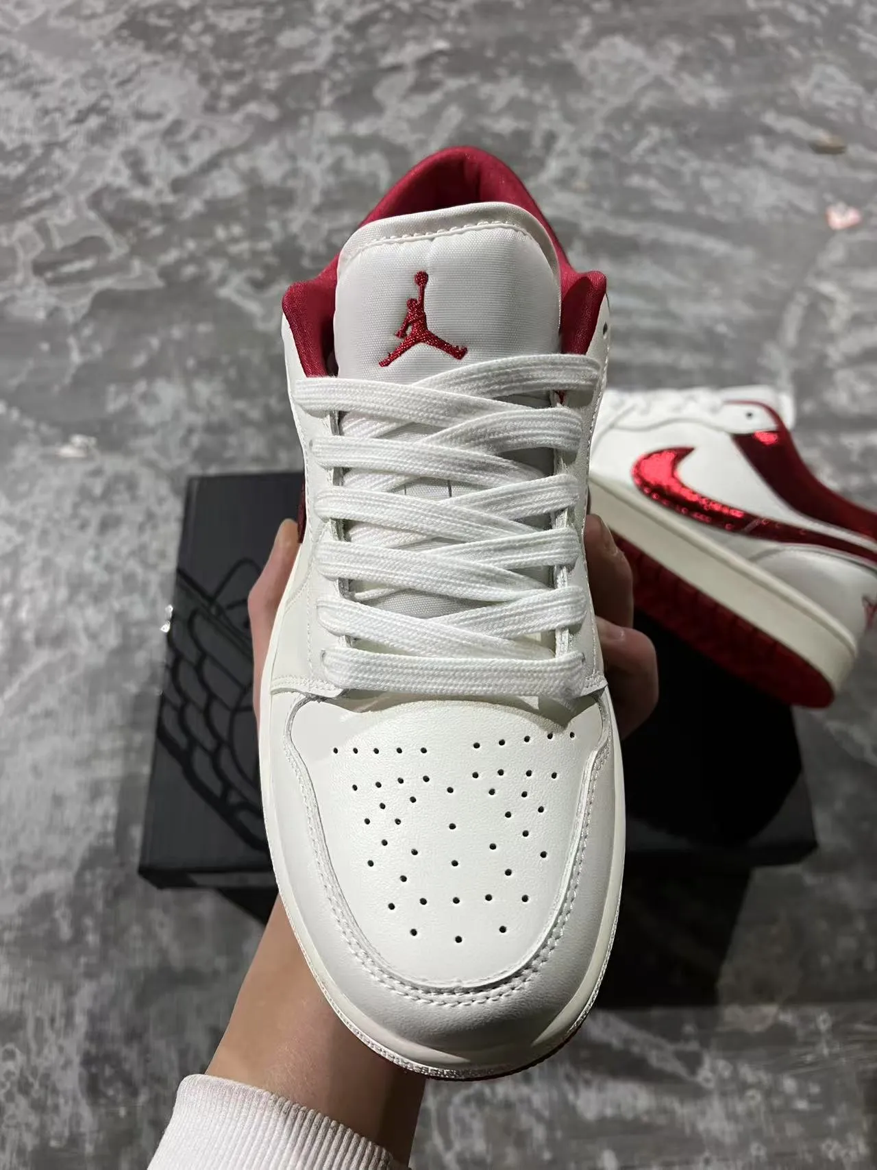 Nike Air Jordan 1 Low White and Red Glitter Lifestyle Sneakers 3