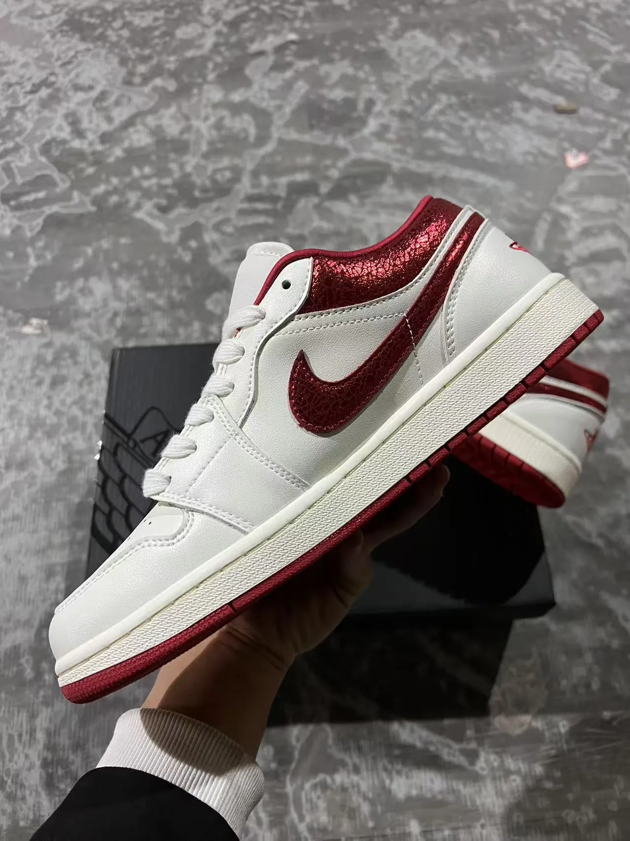 Nike Air Jordan 1 Low White and Red Glitter Lifestyle Sneakers 5