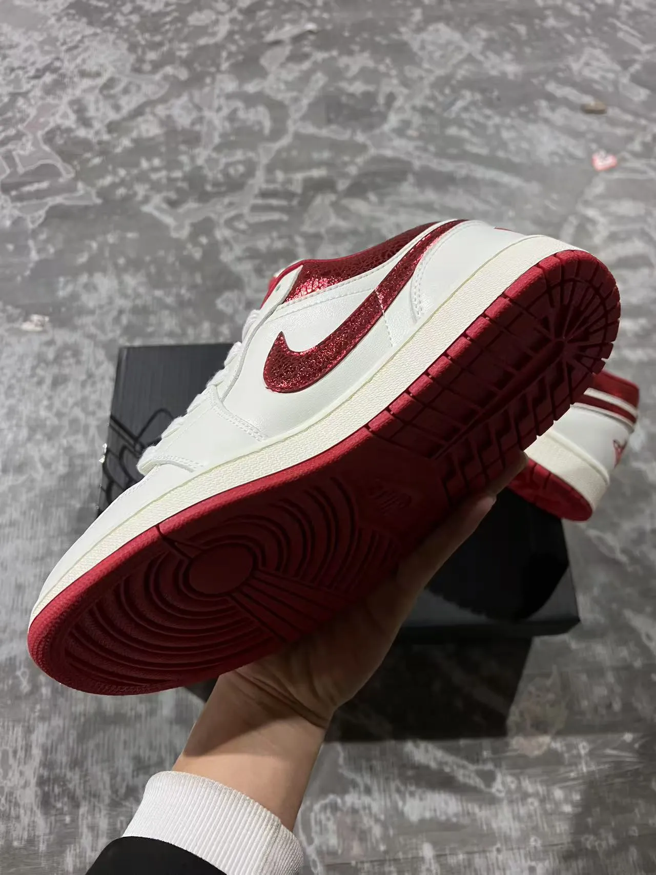 Nike Air Jordan 1 Low White and Red Glitter Lifestyle Sneakers 6