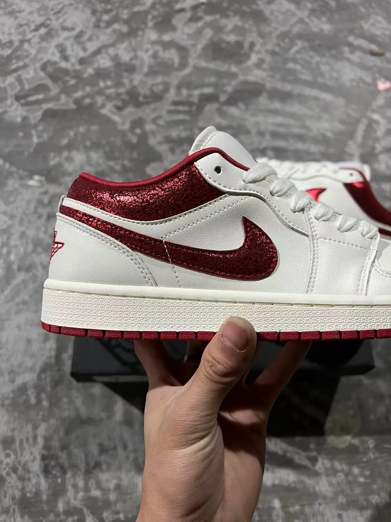 Nike Air Jordan 1 Low White and Red Glitter Lifestyle Sneakers 7