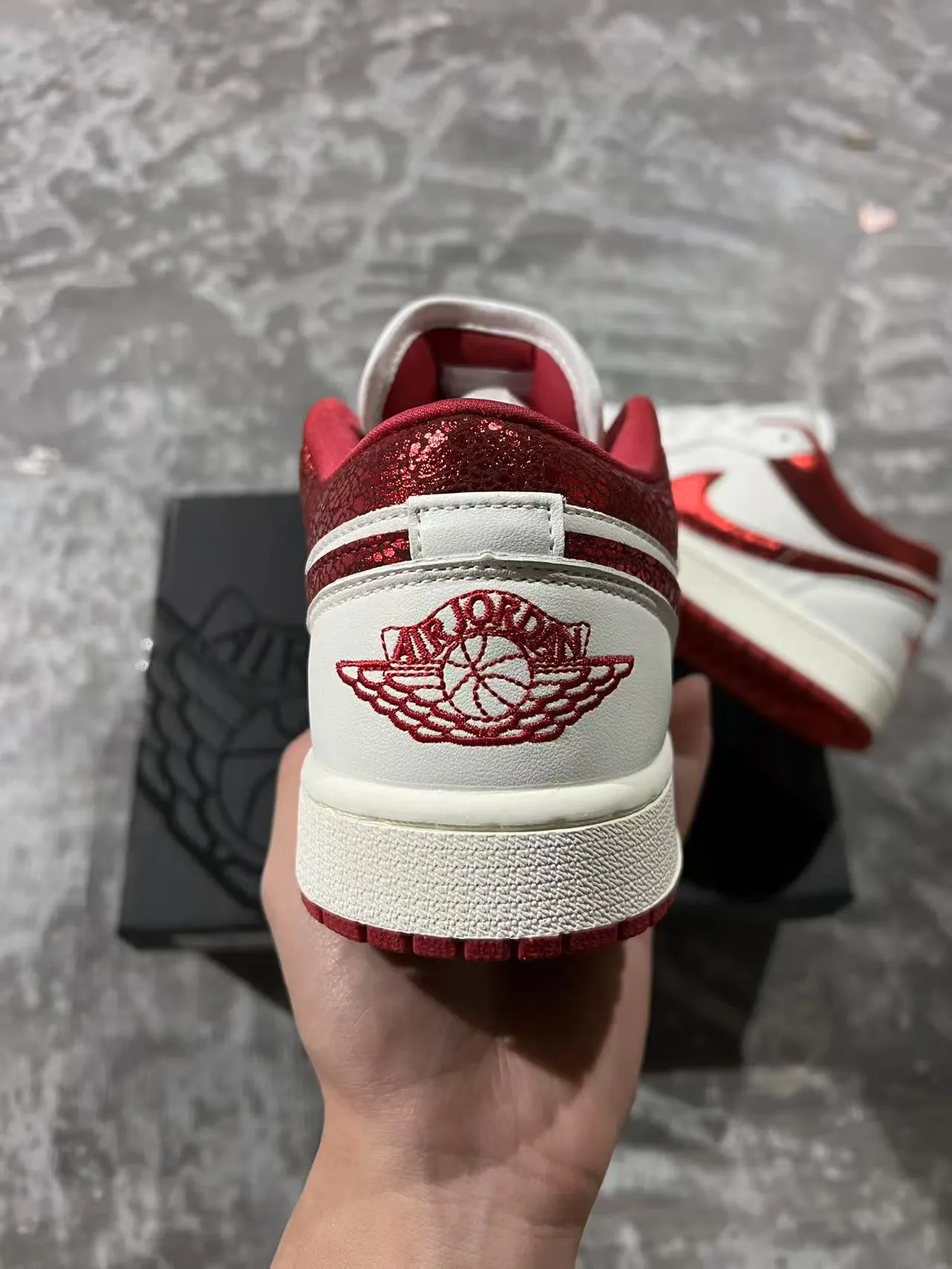 Nike Air Jordan 1 Low White and Red Glitter Lifestyle Sneakers 8