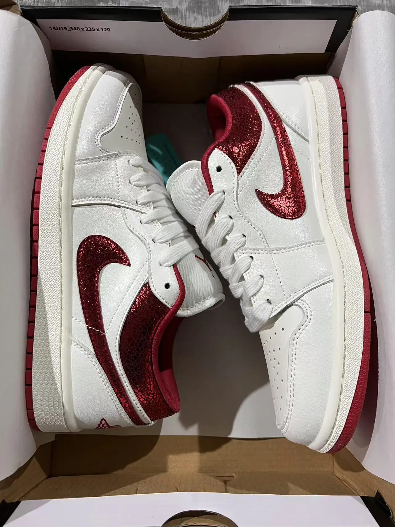 Nike Air Jordan 1 Low White and Red Glitter Lifestyle Sneakers 9