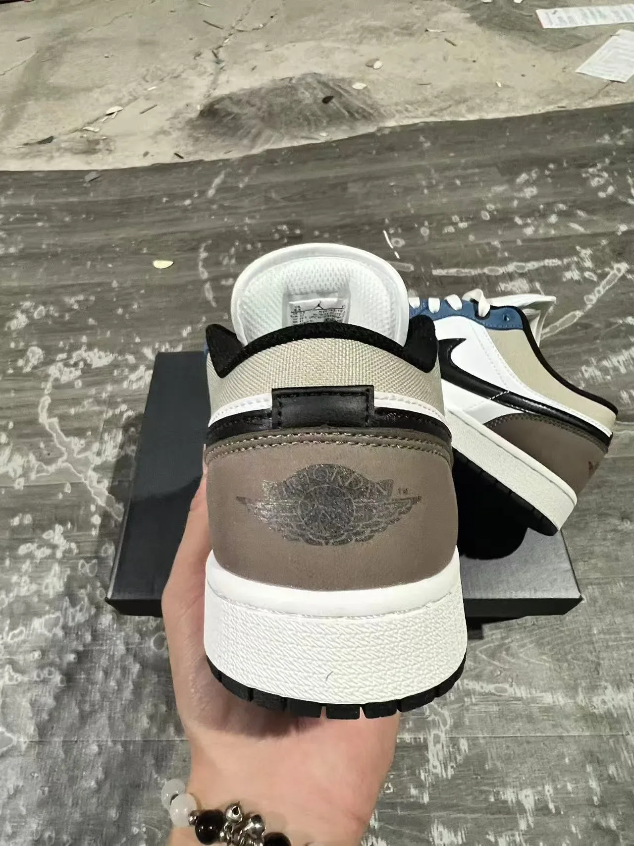 Nike Air Jordan 1 Low White Navy Beige Brown Lifestyle Sneakers 8