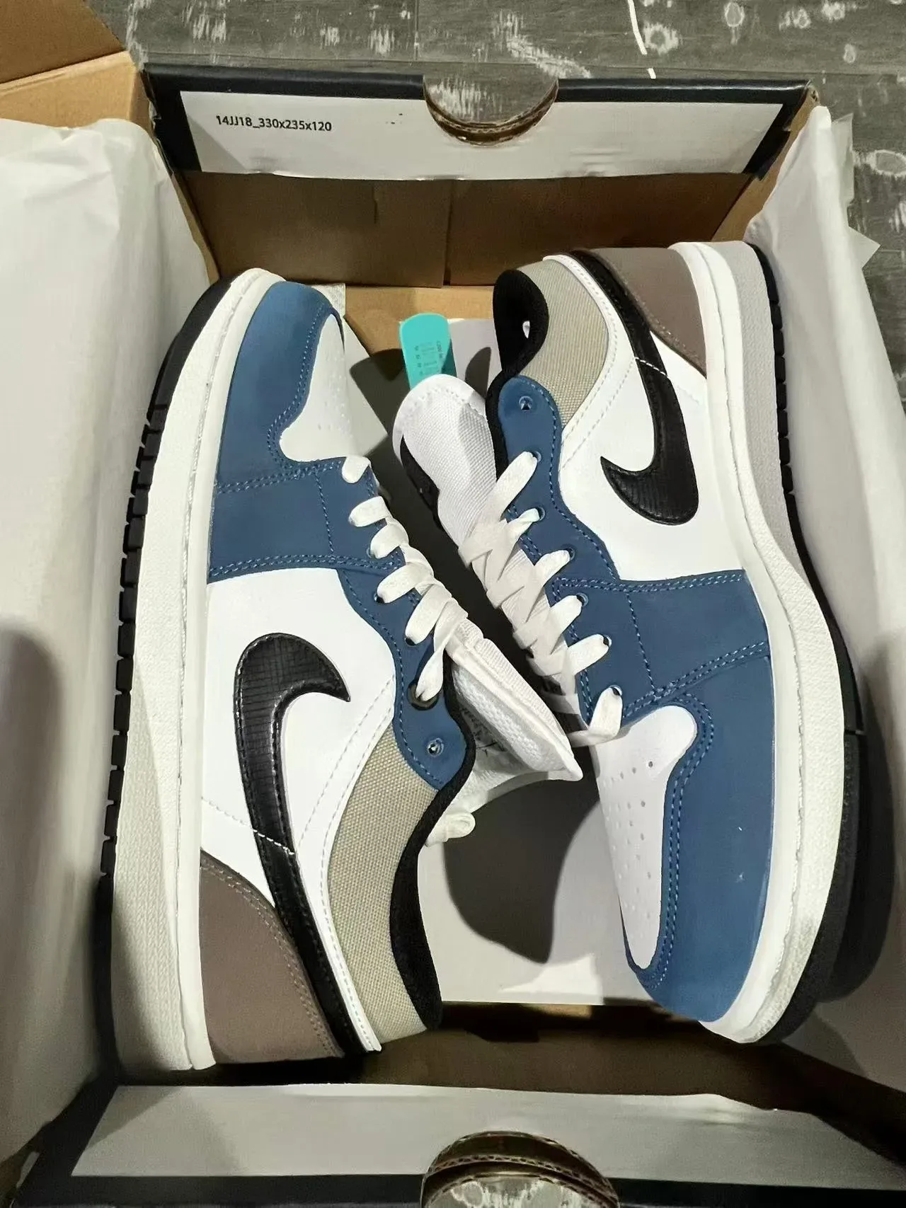 Nike Air Jordan 1 Low White Navy Beige Brown Lifestyle Sneakers 9
