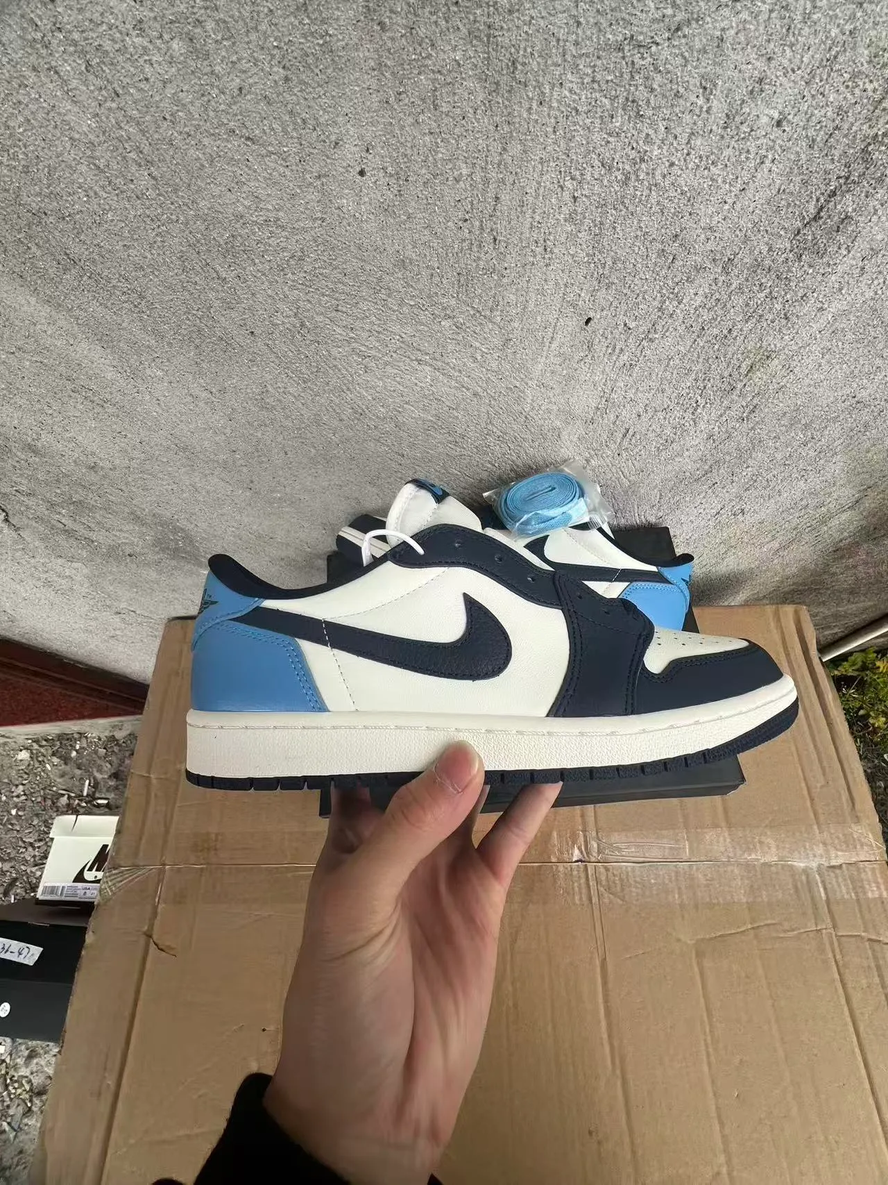 Nike Air Jordan 1 Low White Navy Blue Light Blue Lifestyle Sneakers 7
