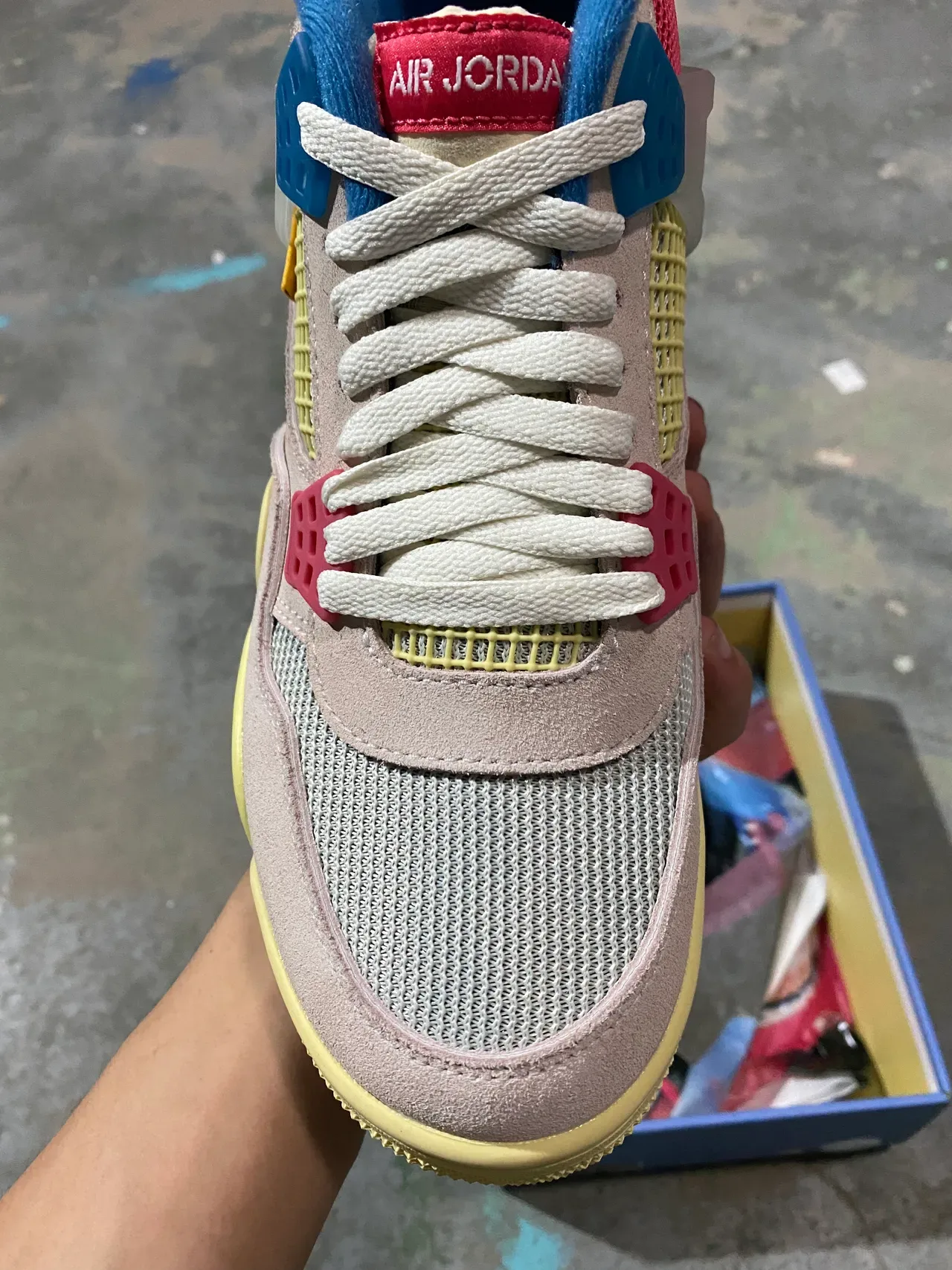 Nike Air Jordan 4 Beige Yellow Red Blue sneakers lifestyle 3