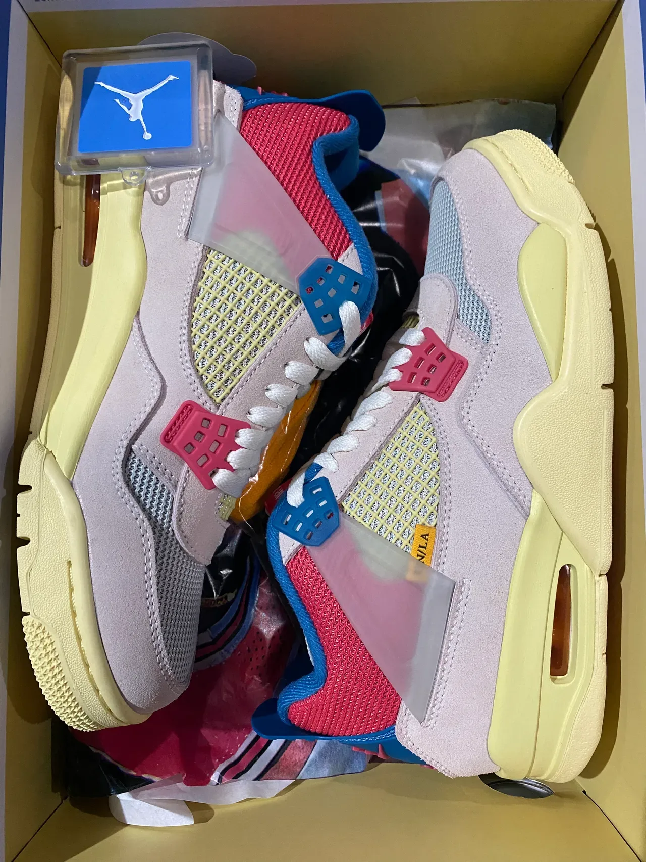 Nike Air Jordan 4 Beige Yellow Red Blue sneakers lifestyle 6