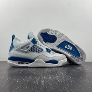 Nike Air Jordan 4 Light Gray and Royal Blue Basketball Shoes