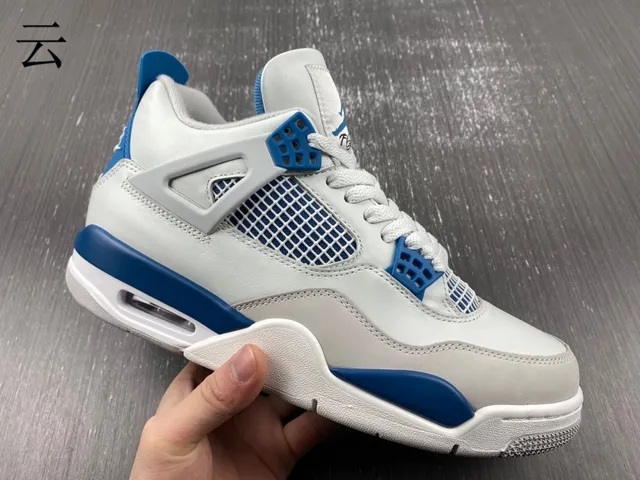 Nike Air Jordan 4 Light Gray and Royal Blue Basketball Shoes 3