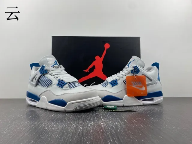 Nike Air Jordan 4 Light Gray and Royal Blue Basketball Shoes 5