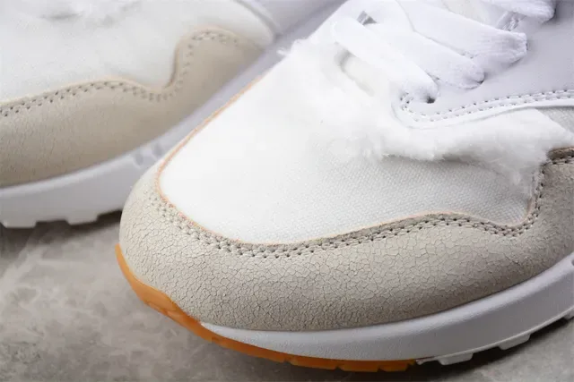 Nike Air Max 1 Branco Bege Vermelho Pena Tênis Lifestyle 8