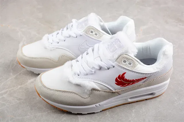 Nike Air Max 1 Branco Bege Vermelho Pena Tênis Lifestyle 9