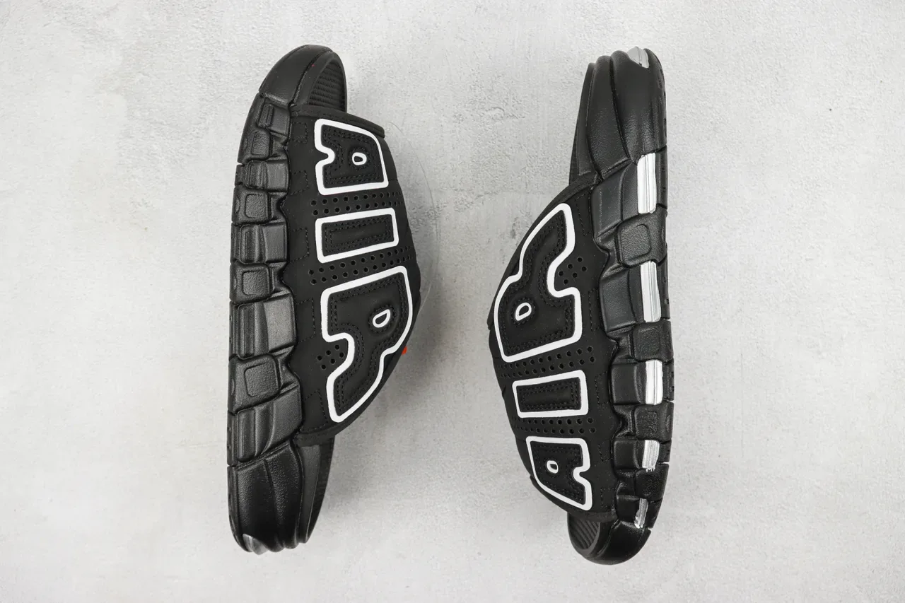 Nike Air More Uptempo Slide Black White Silver Slippers 2