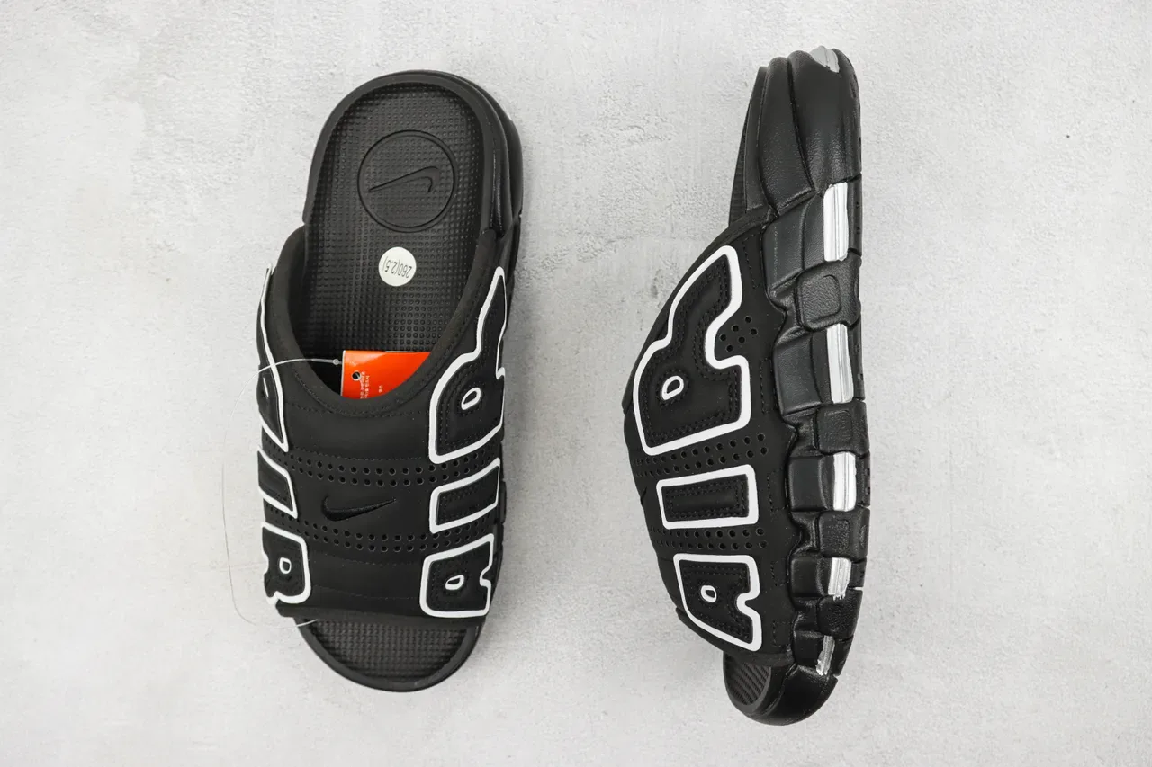 Nike Air More Uptempo Slide Black White Silver Slippers 3
