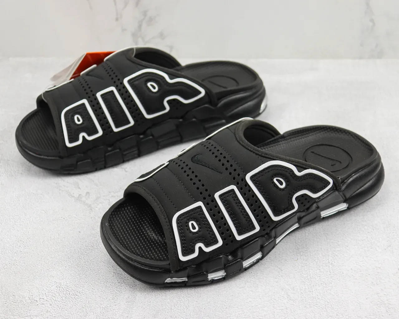 Nike Air More Uptempo Slide Black White Silver Slippers 4
