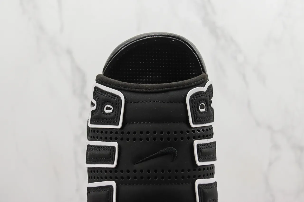 Nike Air More Uptempo Slide Black White Silver Slippers 6