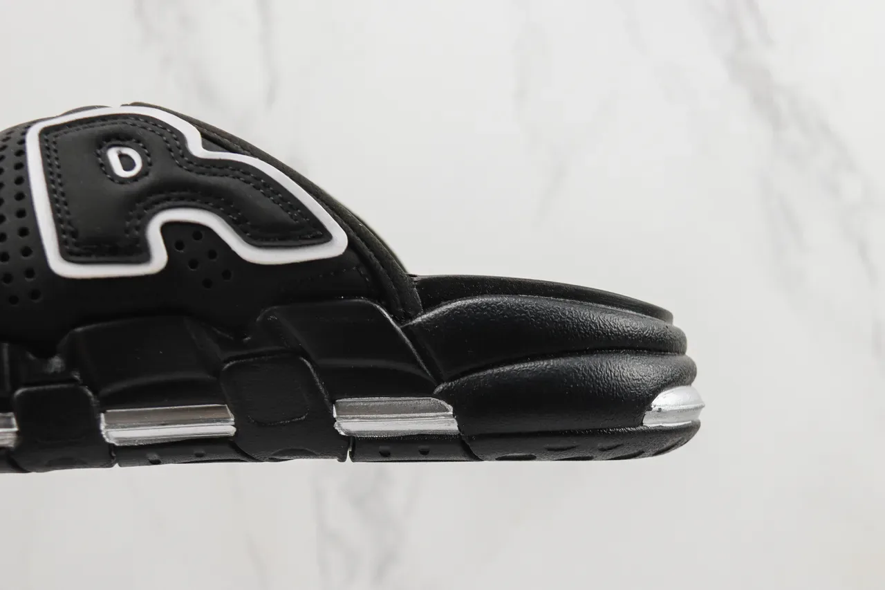 Nike Air More Uptempo Slide Black White Silver Slippers 7