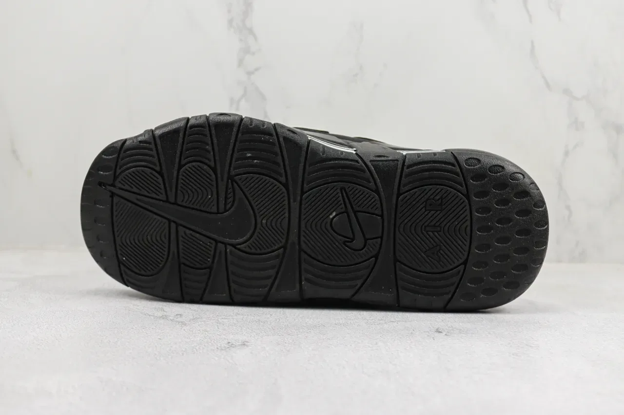 Nike Air More Uptempo Slide Black White Silver Slippers 8