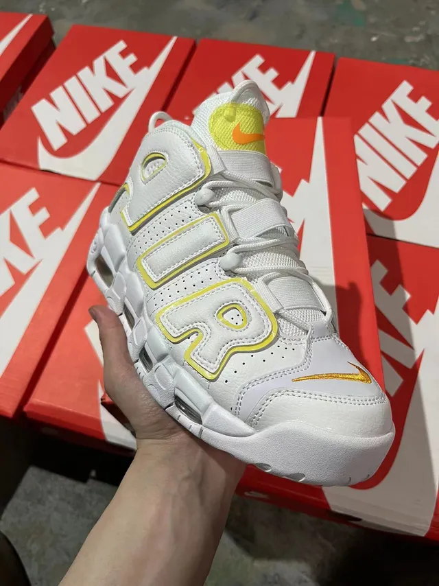 Nike Air More Uptempo White Yellow Basketball Shoes 2