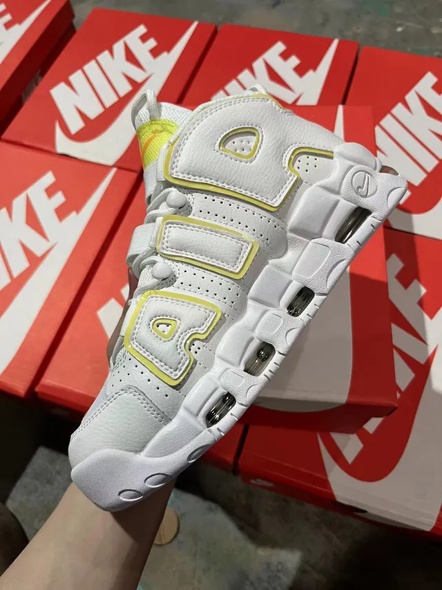 Nike Air More Uptempo White Yellow Basketball Shoes 3