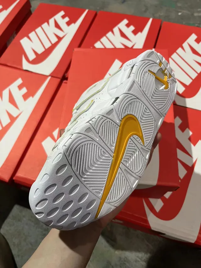 Nike Air More Uptempo White Yellow Basketball Shoes 4