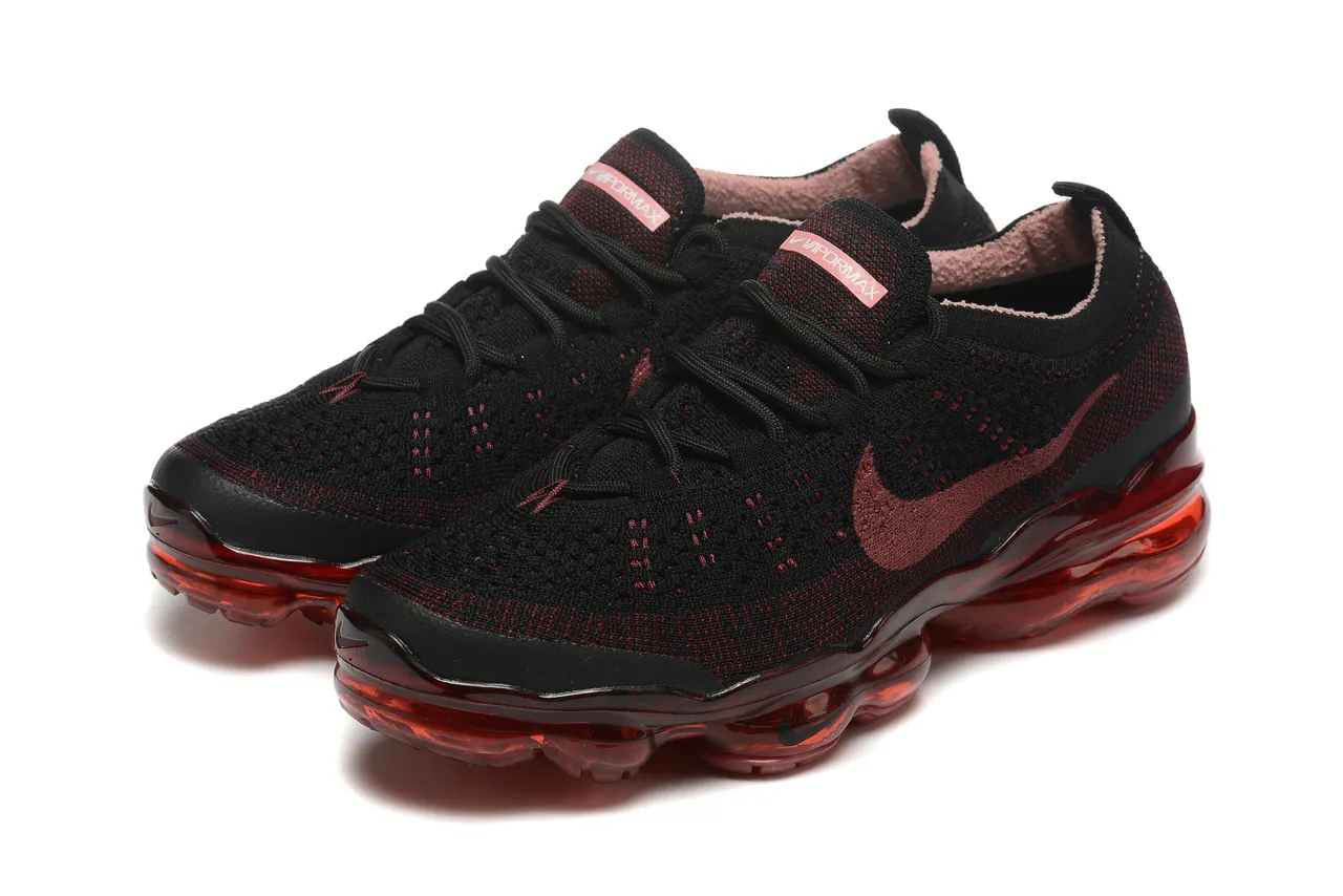 Nike Air VaporMax Black Red Flyknit Running Shoes 7