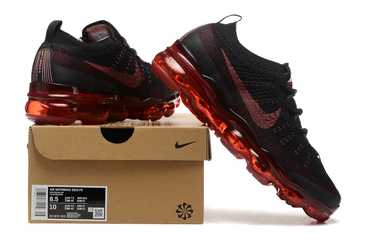 Nike Air VaporMax Black Red Flyknit Running Shoes 8