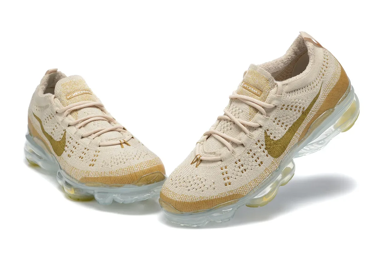 Nike Air VaporMax Flyknit Beige and Gold Lifestyle Sneakers 3
