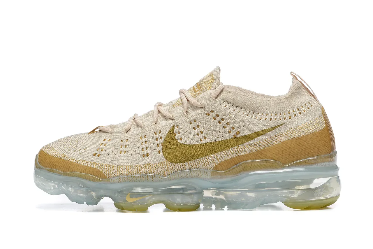 Nike Air VaporMax Flyknit Beige and Gold Lifestyle Sneakers 4