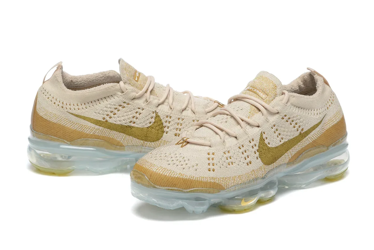 Nike Air VaporMax Flyknit Beige and Gold Lifestyle Sneakers 5