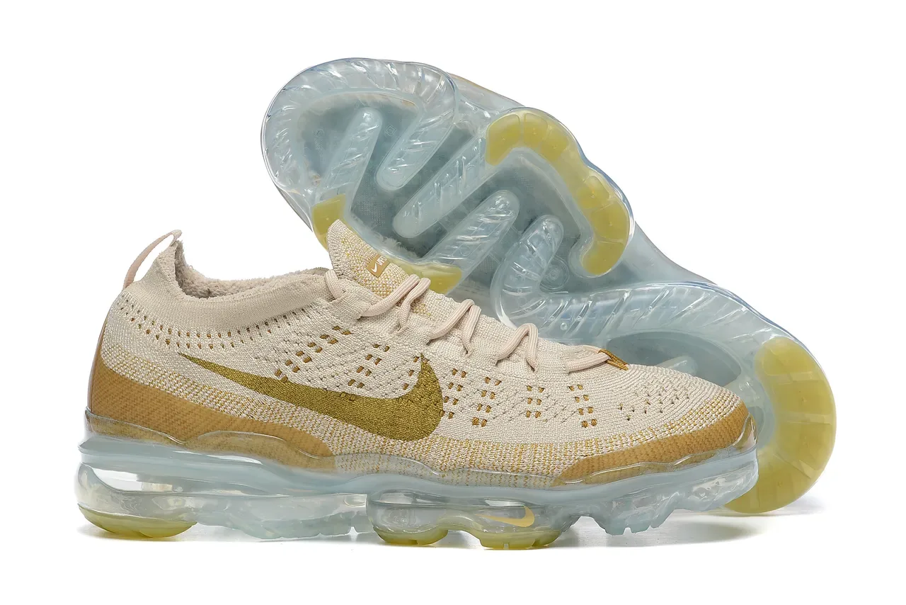 Nike Air VaporMax Flyknit Beige and Gold Lifestyle Sneakers 6