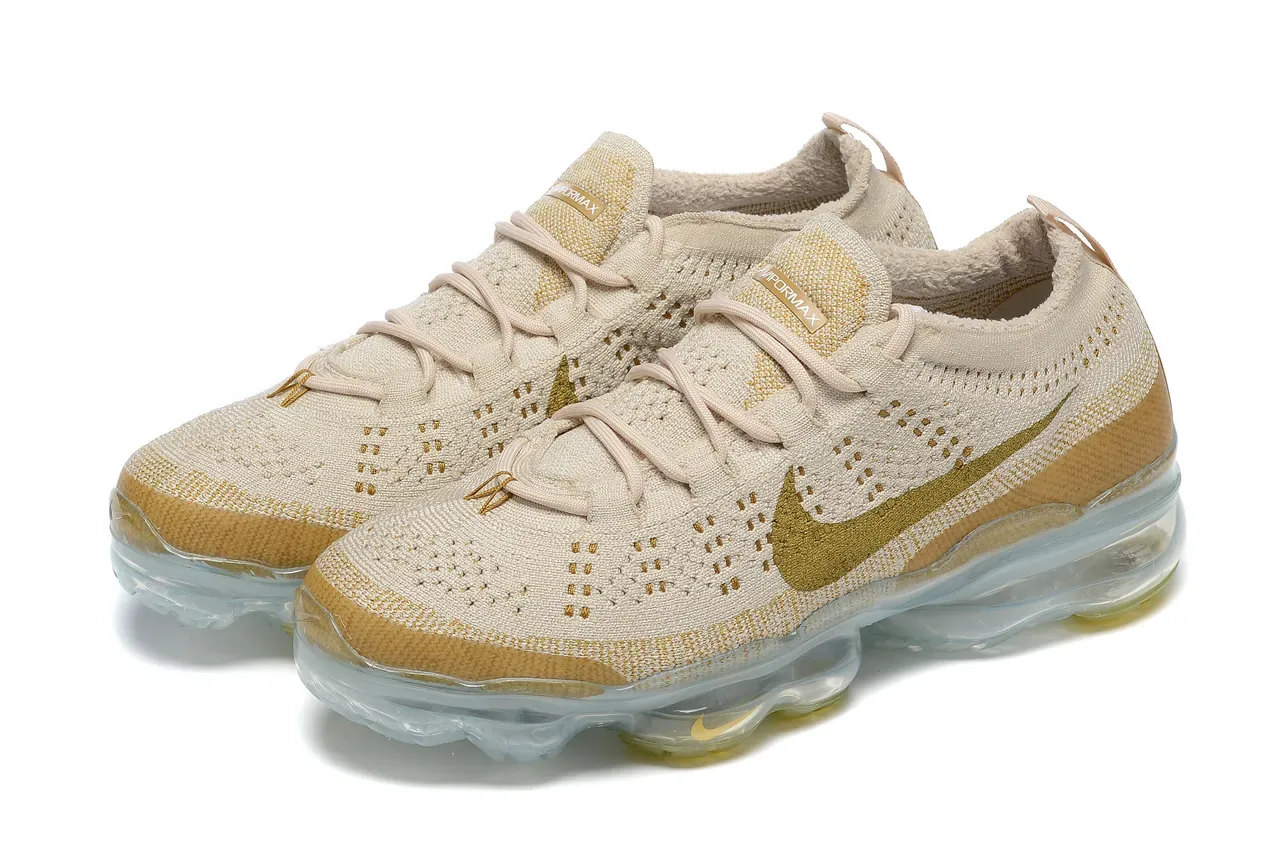 Nike Air VaporMax Flyknit Beige and Gold Lifestyle Sneakers 7