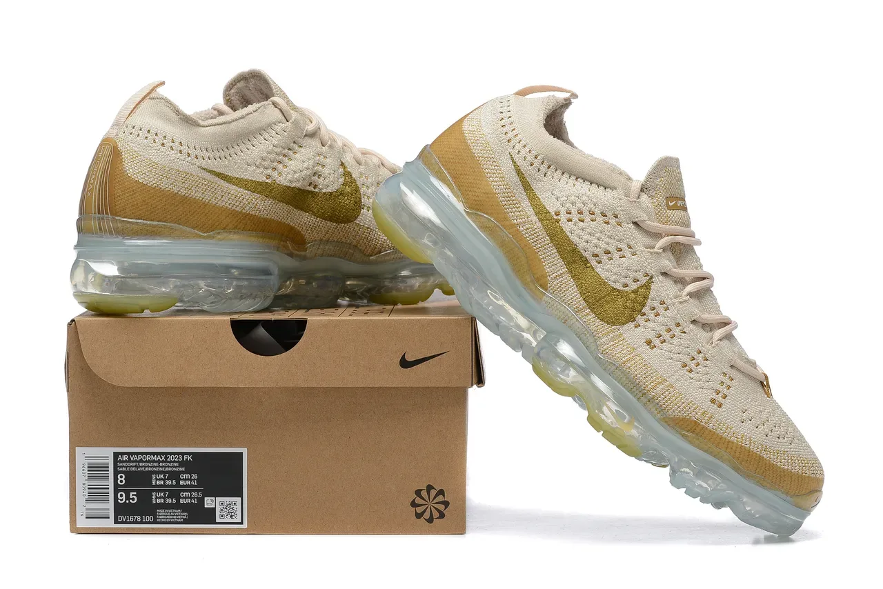 Nike Air VaporMax Flyknit Beige and Gold Lifestyle Sneakers 8
