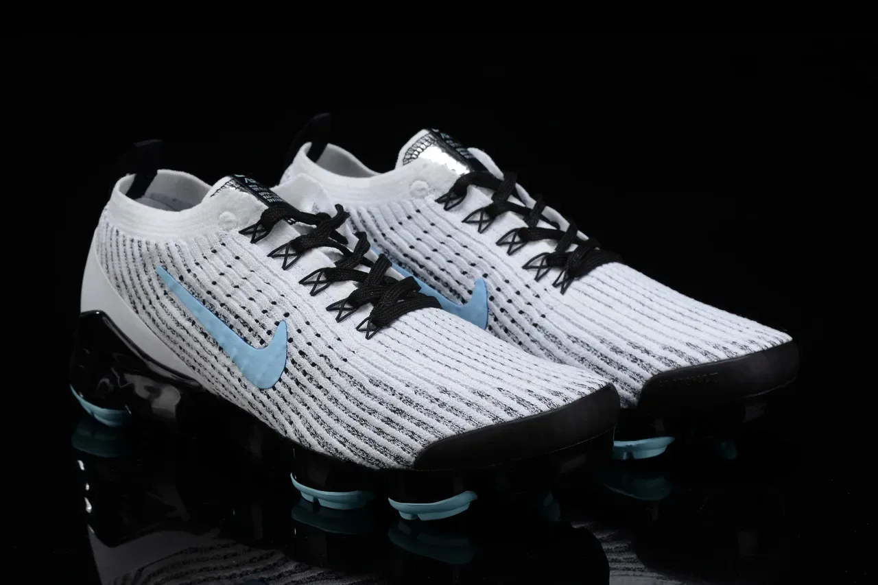 Nike Air VaporMax Flyknit White Blue Knit Upper Visible Cushioning Lifestyle Sneakers 7