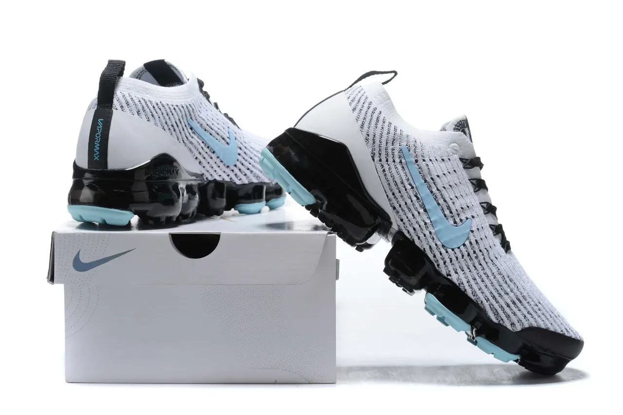 Nike Air VaporMax Flyknit White Blue Knit Upper Visible Cushioning Lifestyle Sneakers 10