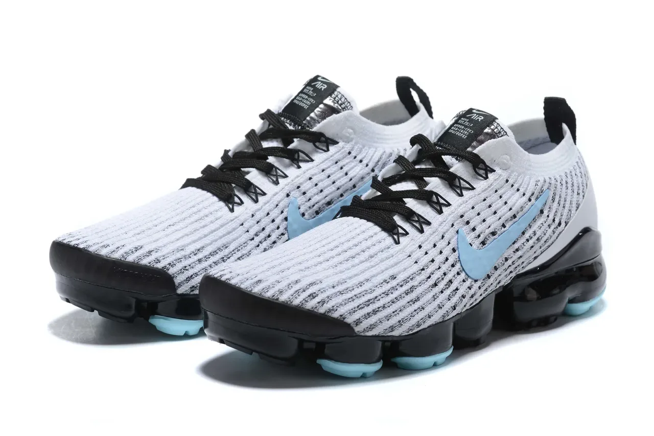 Nike Air VaporMax Flyknit White Blue Knit Upper Visible Cushioning Lifestyle Sneakers 13