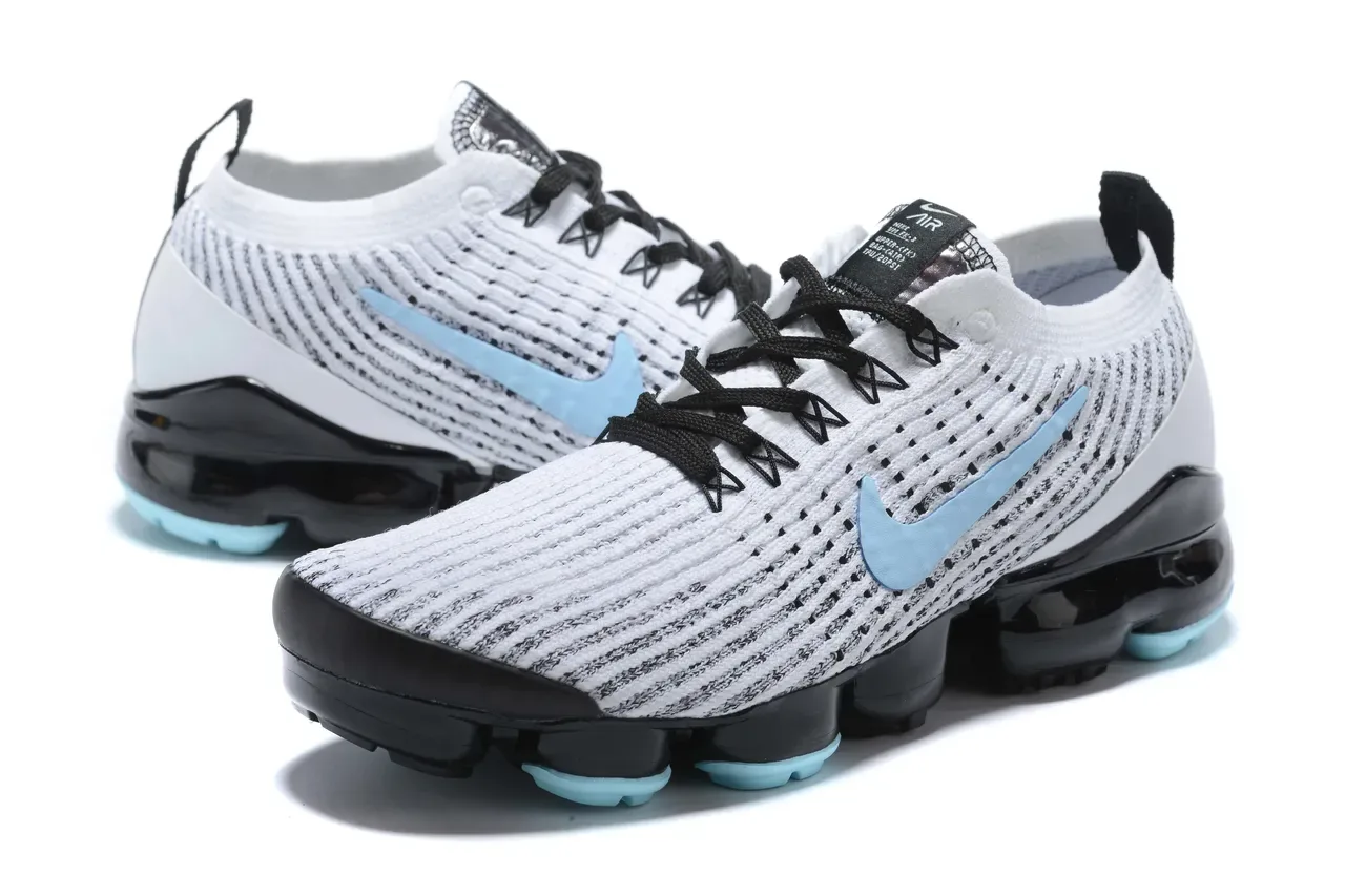 Nike Air VaporMax Flyknit White Blue Knit Upper Visible Cushioning Lifestyle Sneakers 14