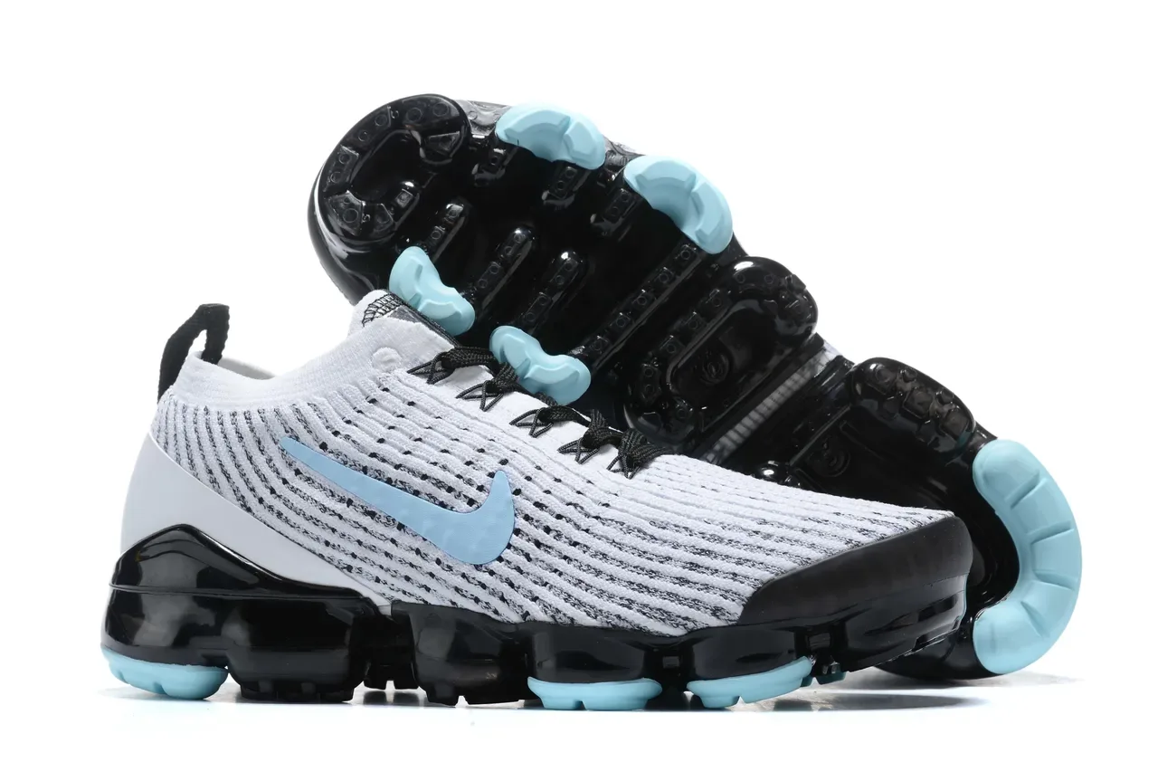 Nike Air VaporMax Flyknit White Blue Knit Upper Visible Cushioning Lifestyle Sneakers 15