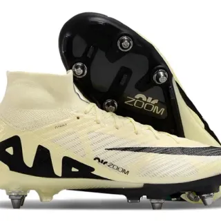 Nike Beige Black High-Cut Flyknit Collar Asymmetric Lacing System Firm-Ground Soccer Shoes