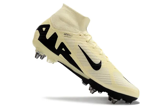 Nike Beige Black High-Cut Flyknit Collar Asymmetric Lacing System Firm-Ground Soccer Shoes 2