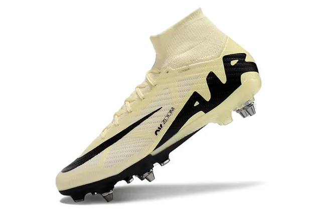 Nike Beige Black High-Cut Flyknit Collar Asymmetric Lacing System Firm-Ground Soccer Shoes 3