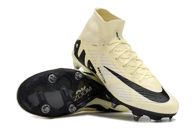 Nike Beige Black High-Cut Flyknit Collar Asymmetric Lacing System Firm-Ground Soccer Shoes 4
