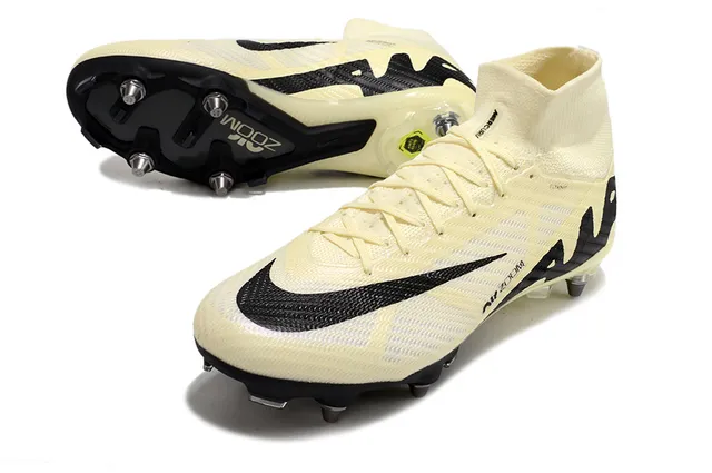 Nike Beige Black High-Cut Flyknit Collar Asymmetric Lacing System Firm-Ground Soccer Shoes 5
