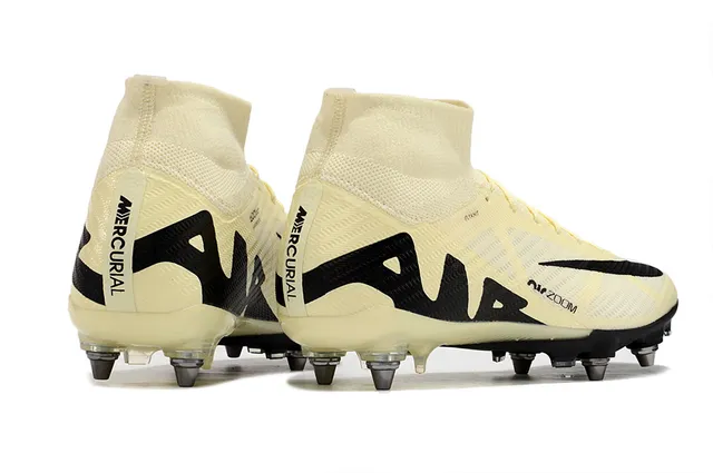 Nike Beige Black High-Cut Flyknit Collar Asymmetric Lacing System Firm-Ground Soccer Shoes 6