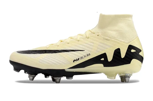 Nike Beige Black High-Cut Flyknit Collar Asymmetric Lacing System Firm-Ground Soccer Shoes 8