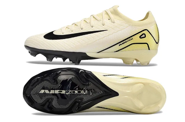 Nike Beige Noir Low-Cut Knit Upper Swoosh Accent Terrain Firme Chaussures de Football 6