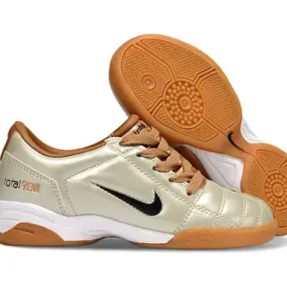 Nike Beige Brown Quilted Metallic Upper Gum Rubber Outsole Indoor Soccer Shoes