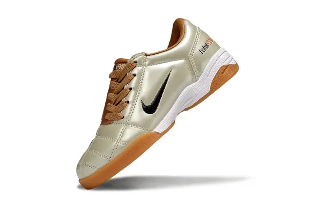 Nike Beige Brown Quilted Metallic Upper Gum Rubber Outsole Indoor Soccer Shoes 8