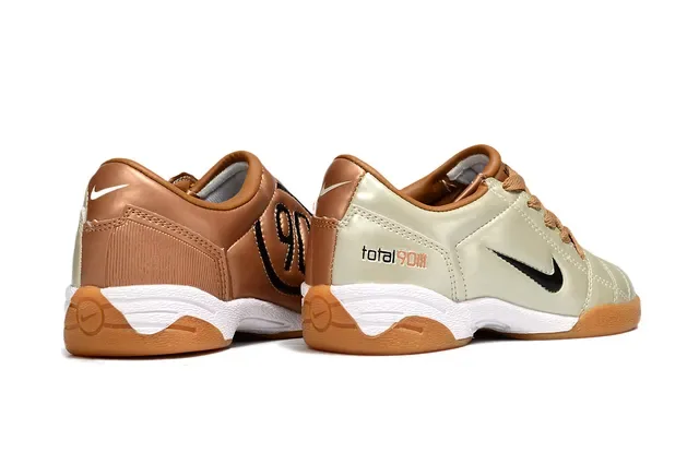 Nike Beige Brown Quilted Metallic Upper Gum Rubber Outsole Indoor Soccer Shoes 9