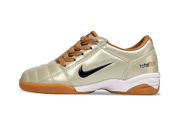 Nike Beige Brown Quilted Metallic Upper Gum Rubber Outsole Indoor Soccer Shoes 12